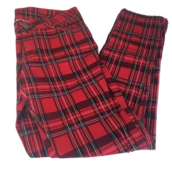 Vintage Connection 18 Tartan Red Plaid Skinny Pants 28 Waist Dark Academia - Picture 8 of 9